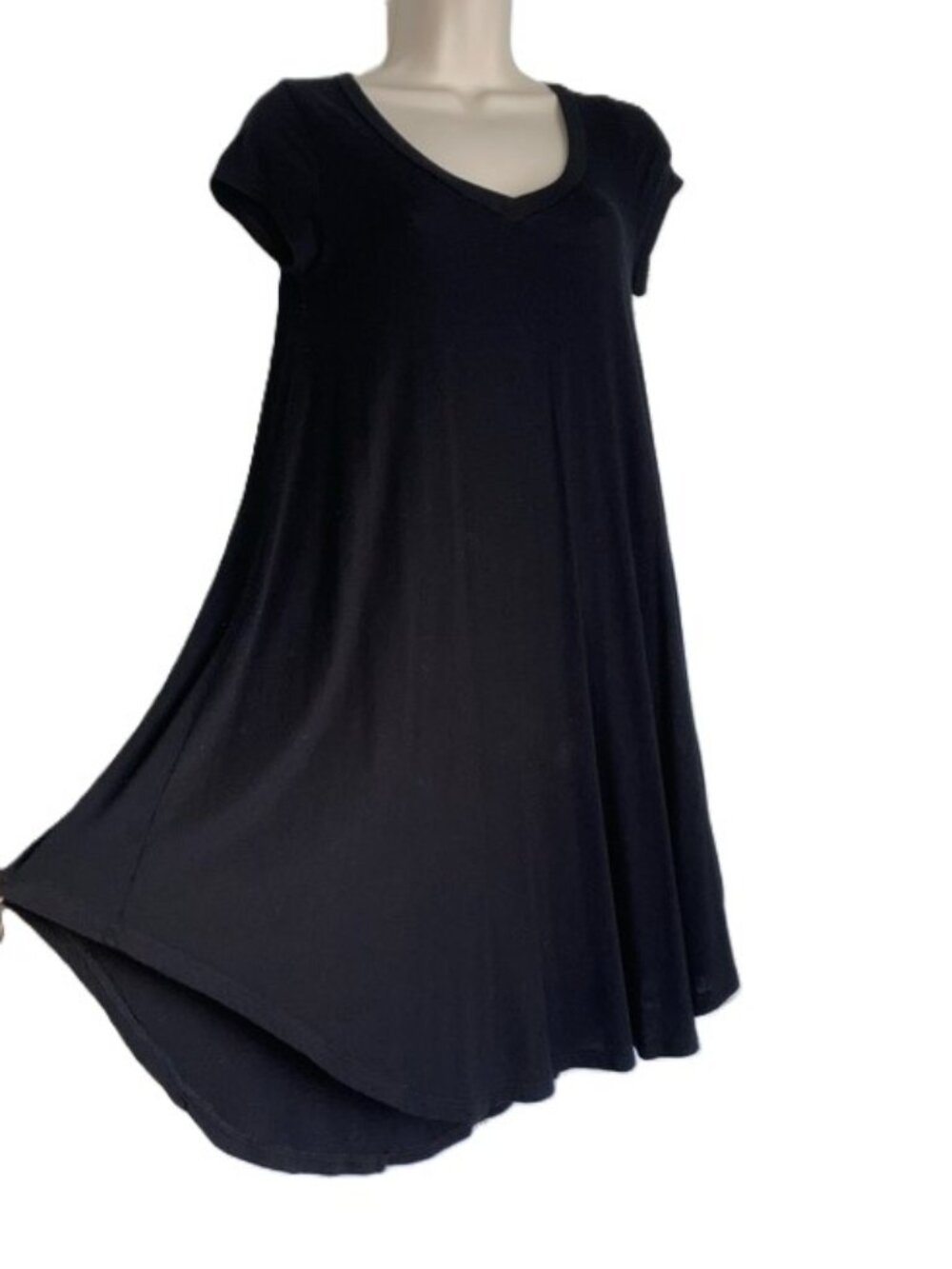 LOLLIPOP STAR Black Skater Dress Short Sleeve V-Neck Flared Women’s Small